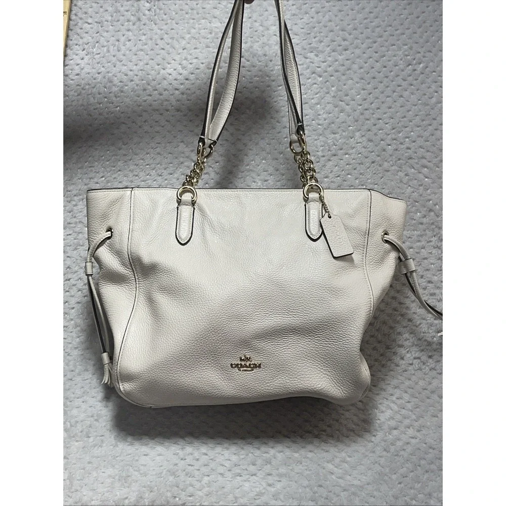 Coach White Leather Shoulder Tote with Gold Hardware
